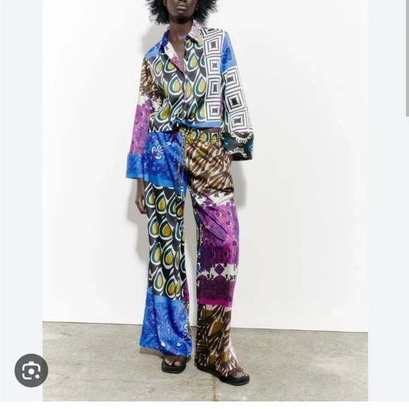 ZARA PATCHWORK BLOUSE WITH KNOT. Size Small. - Picture 4 of 9